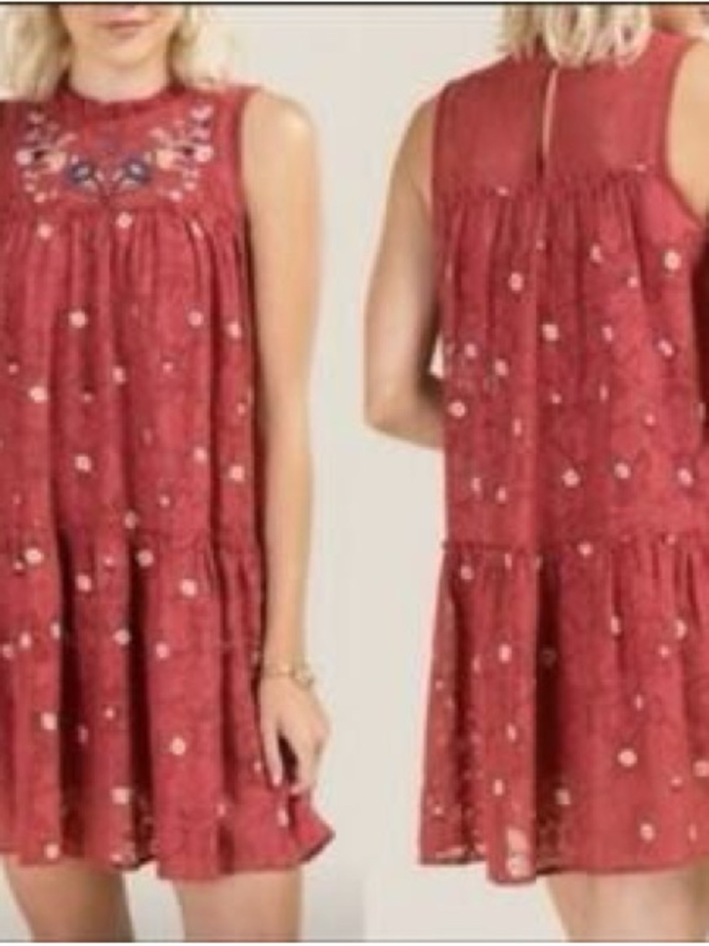 Mi Ami Francesca’s Embroidered Lace Boho Mini Dress Size M
